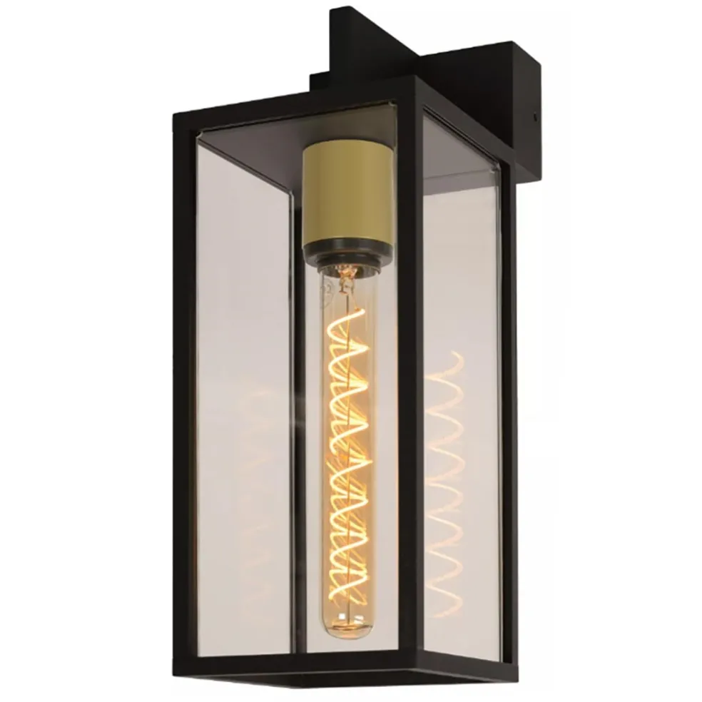 Moderne buitenlamp rechthoek zwart met goud IP54