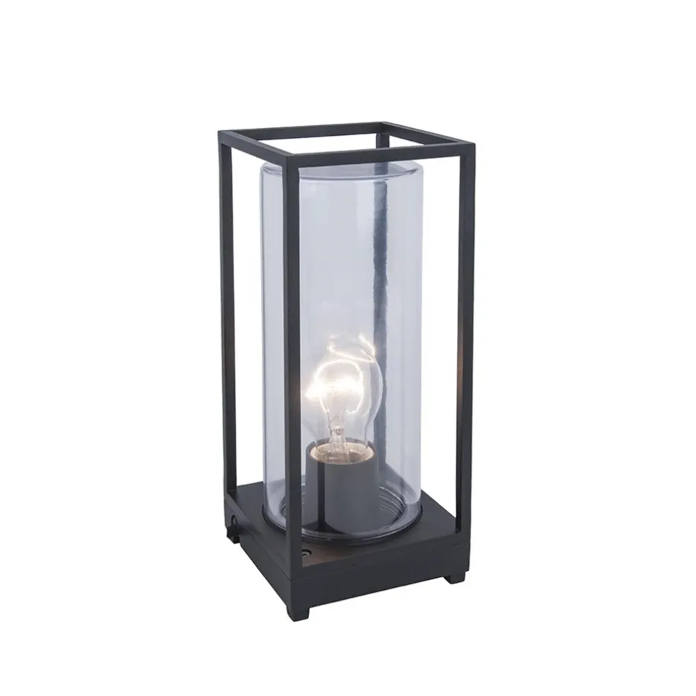 Moderne buitenlamp tafel zwart aluminium met helder glas