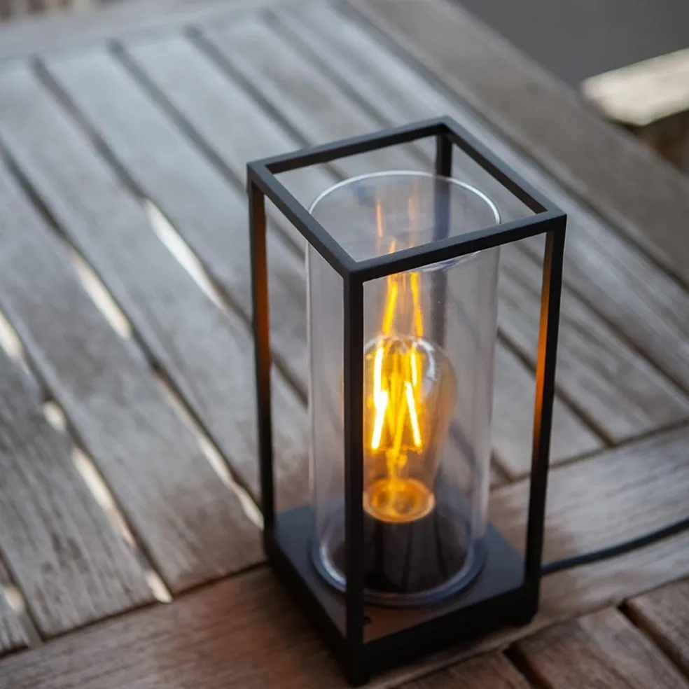 Moderne buitenlamp tafel zwart aluminium met helder glas