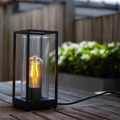 Moderne buitenlamp tafel zwart aluminium met helder glas