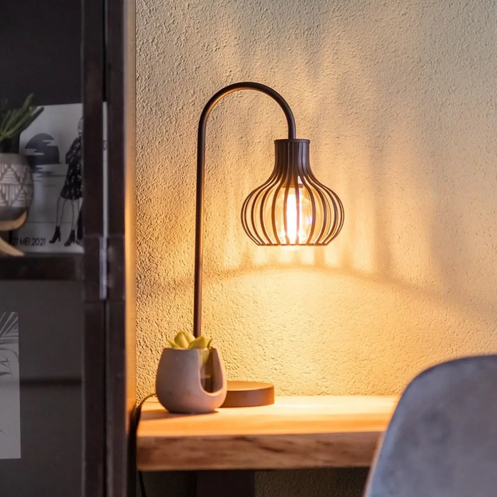 Moderne draad tafellamp onion mat zwart