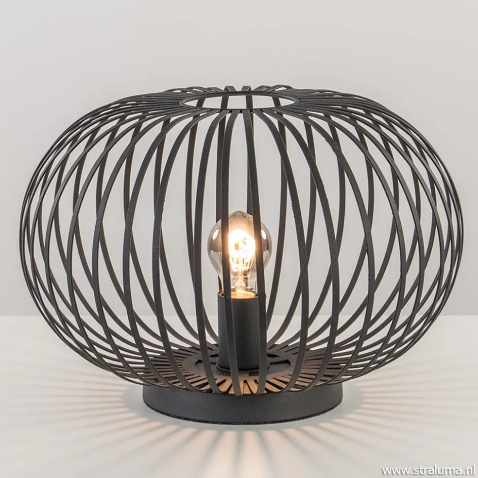 Moderne draad tafellamp rond mat zwart