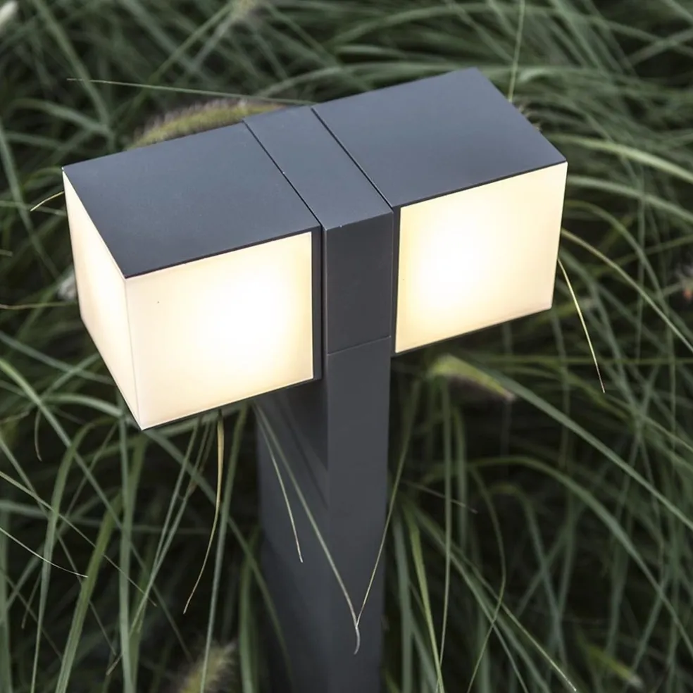 Moderne LED buitenlamp dubbele kubus op paal IP54