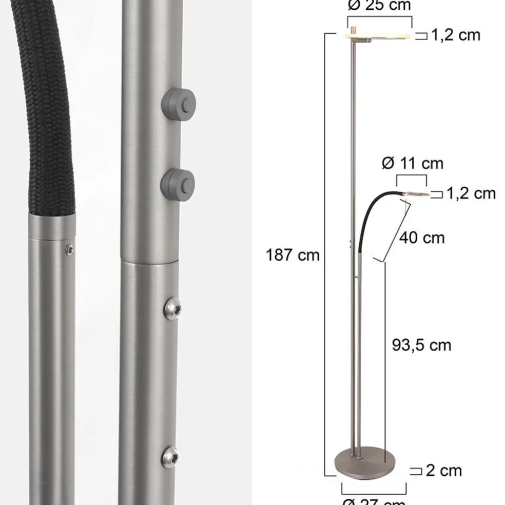 Moderne LED uplighter staal met helder glas en leesarm