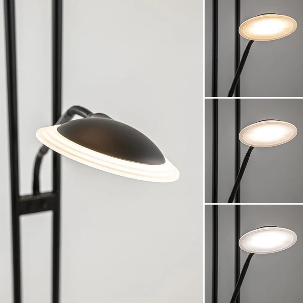 Moderne LED vloerlamp met uplighter en leeslamp mat zwart