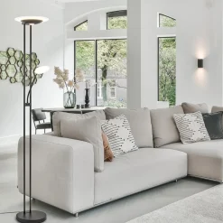Moderne LED vloerlamp met uplighter en leeslamp mat zwart