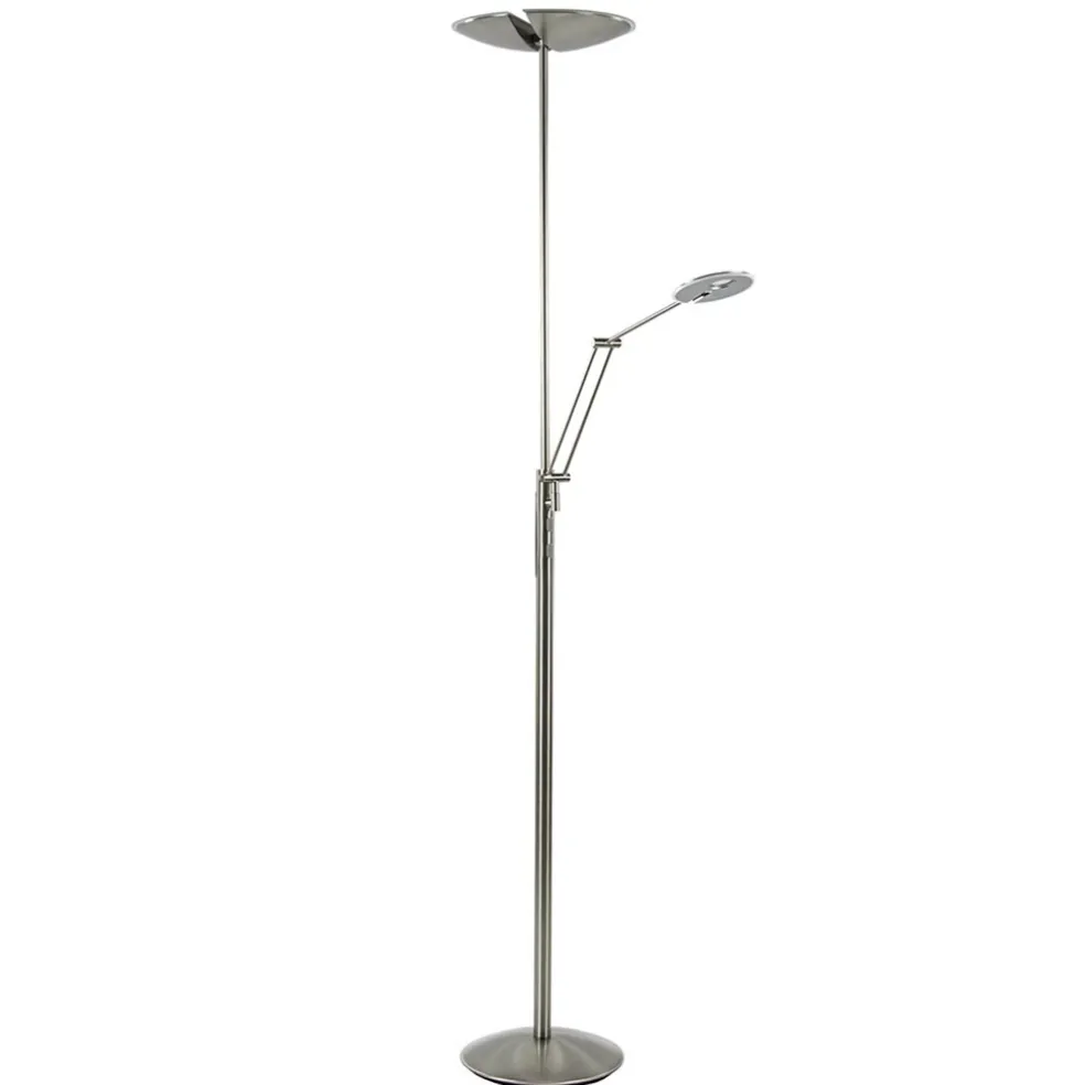 Moderne LED vloerlamp nikkel met uplighter en leeslamp