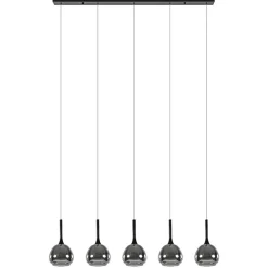 Moderne 5-lichts eettafelhanglamp zwart met dubbel glas