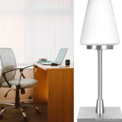 Moderne tafellamp staal/glas met dimmer