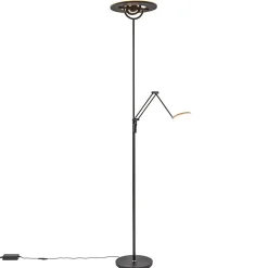 Moderne uplighter mat zwart met verstelbare leesarm