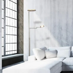 Moderne vloerlamp uplighter staal met smoke glas