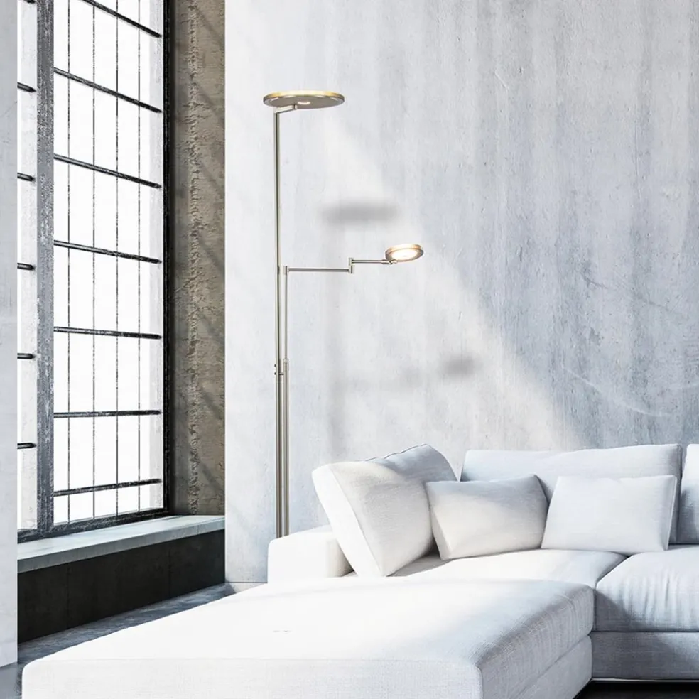 Moderne vloerlamp uplighter staal met smoke glas