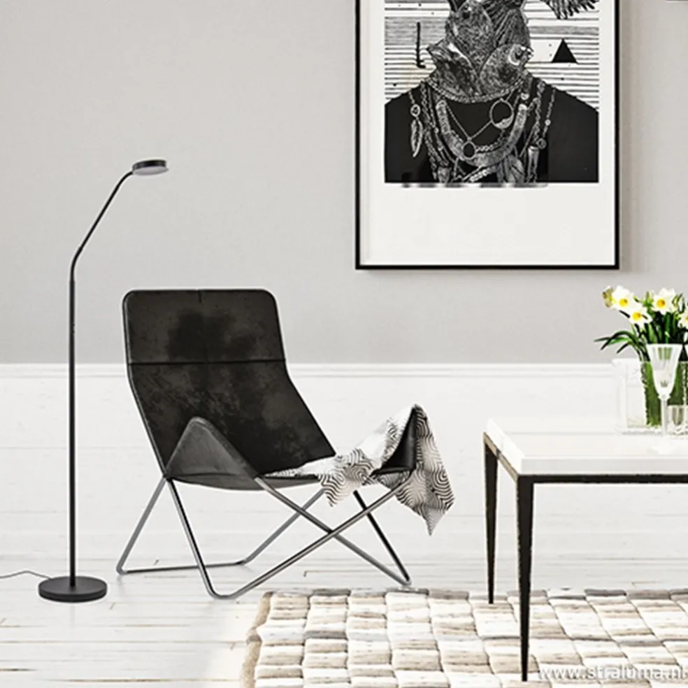 Moderne vloerlamp zwart met dimbaar LED