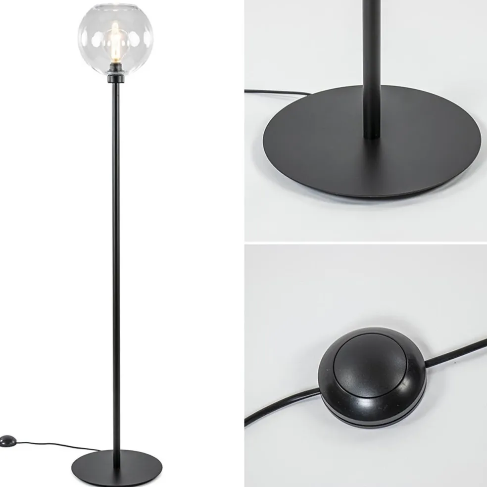 Moderne vloerlamp zwart met helder glazen kap