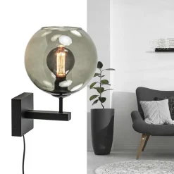Moderne wandlamp met smoke glazen bol incl. snoer