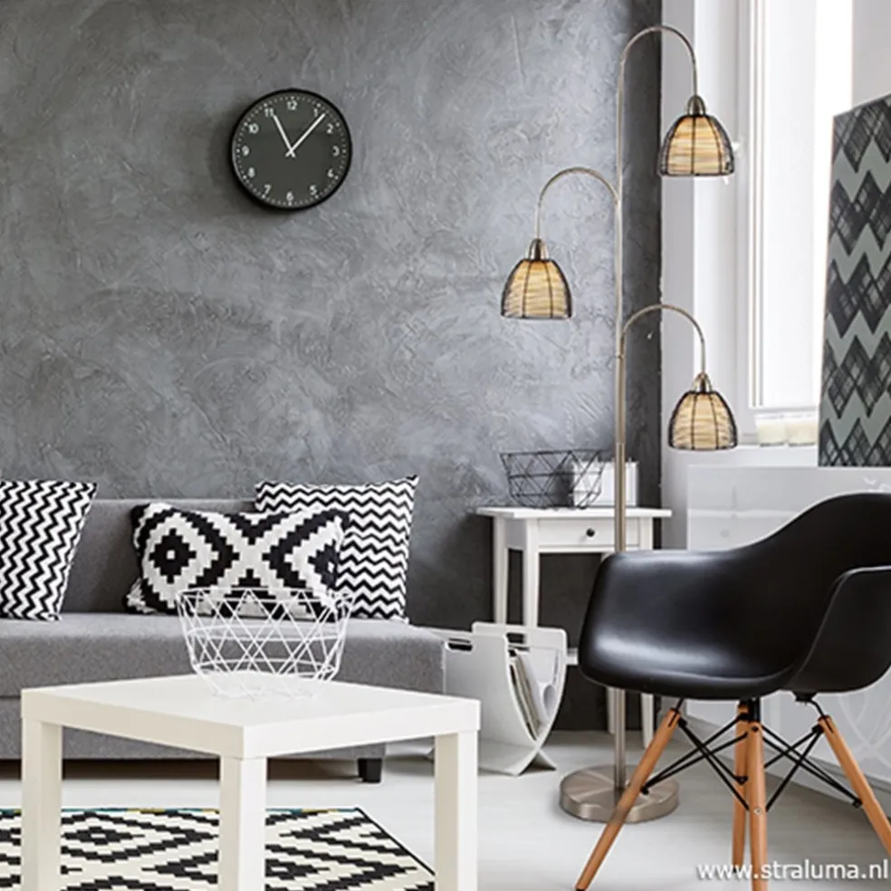 Nikkel vloerlamp met zwarte draad kapjes