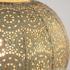 Oosterse tafellamp rond antiek messing