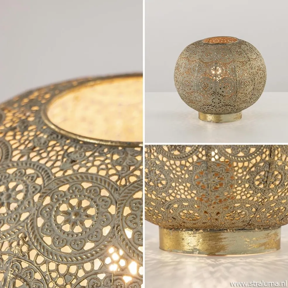 Oosterse tafellamp rond antiek messing
