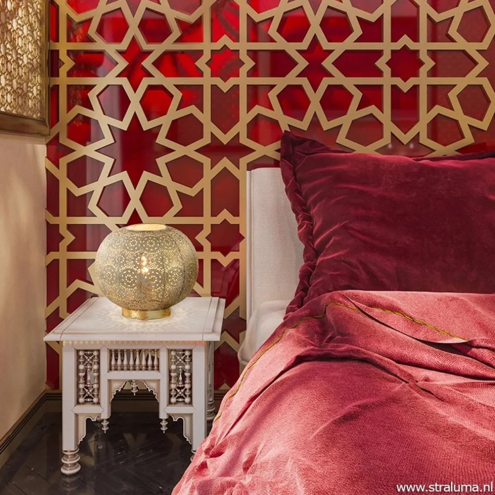 Oosterse tafellamp rond antiek messing