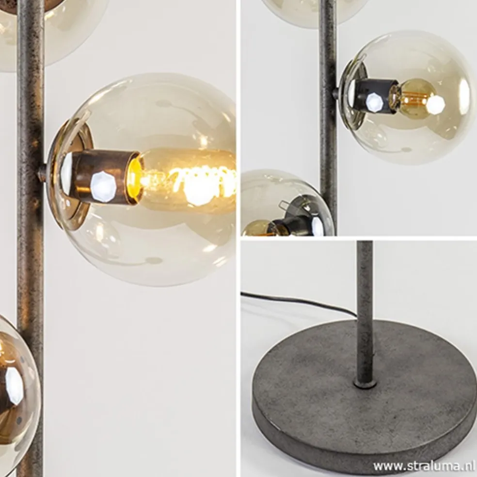 Oud zilveren vloerlamp met amber glas