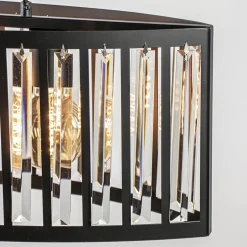 Ovale hanglamp mat zwart met facet geslepen glas