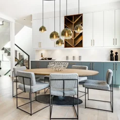 Ovale 5-lichts hanglamp met glazen bollen gold gradient