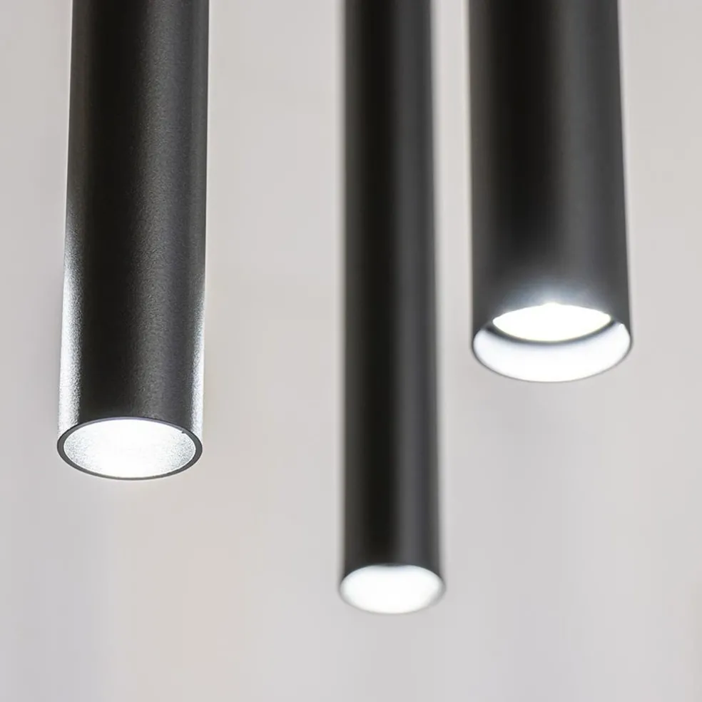 Ovale 8-lichts hanglamp tubes zwart metaal