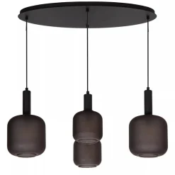 Ovale 4-lichts hanglamp zwart met mat zwart glas