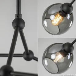 Plafondlamp 4-armen zwart+smoke bolglas