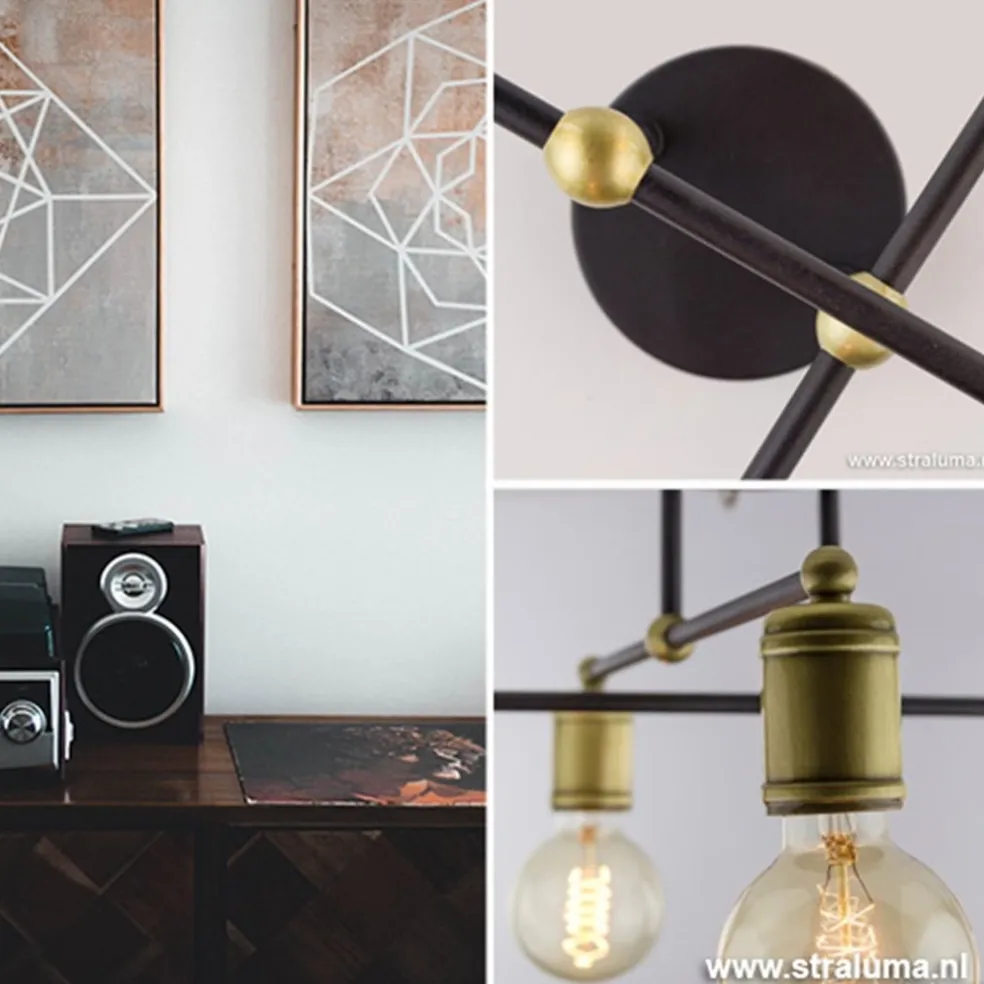 *Plafondlamp basic 4L e27 zwart/brons