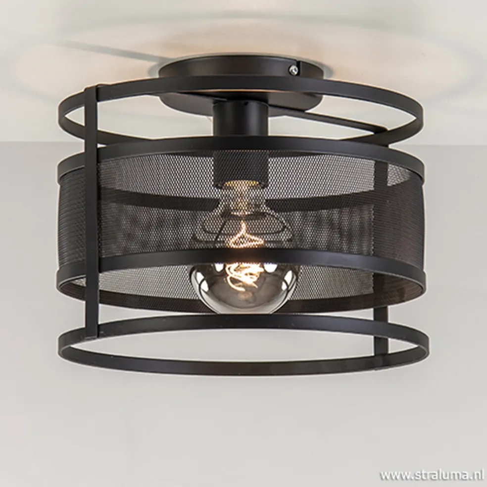 Plafondlamp cilinder gaas zwart