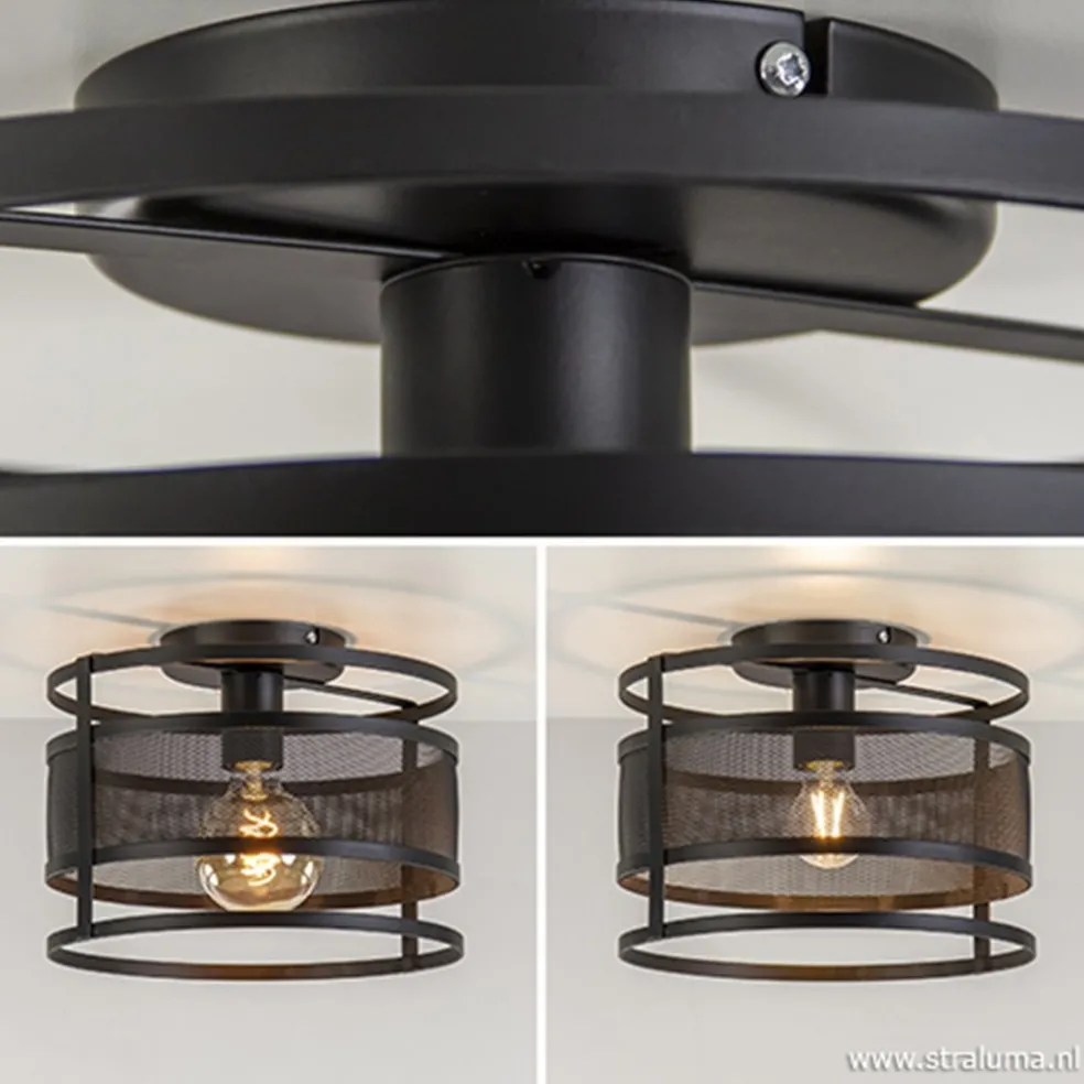 Plafondlamp cilinder gaas zwart