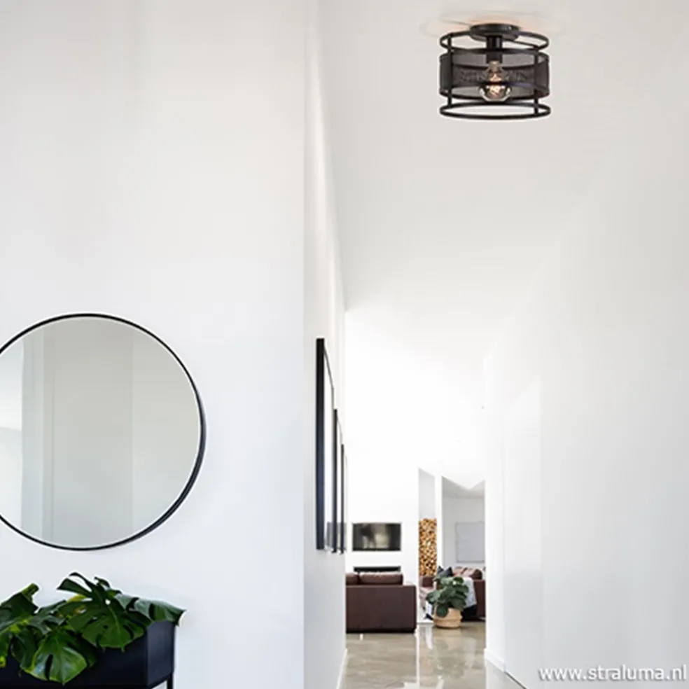 Plafondlamp cilinder gaas zwart