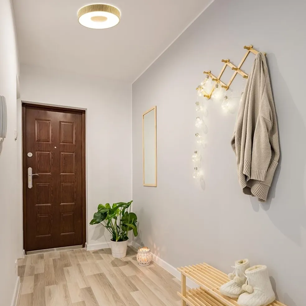 Plafondlamp Coin 38 hout + remote CCT