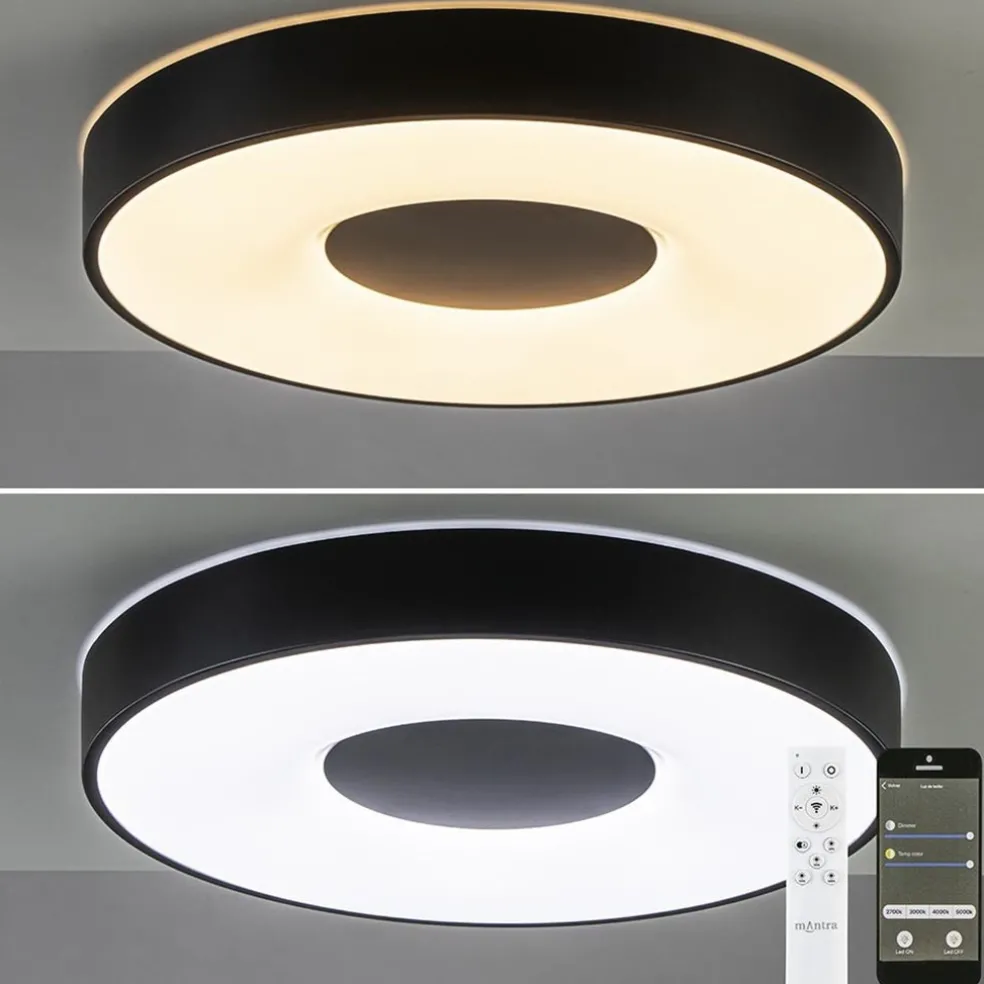 Plafondlamp Coin rond 50cm zwart CCT