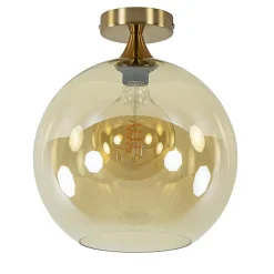 Plafondlamp goud met amber glazen bol 30 cm