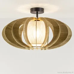 Plafondlamp hout met stoffen kap 50cm