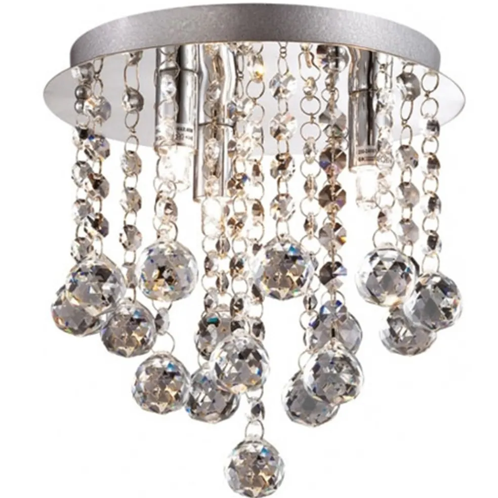 Plafondlamp kristal bollen + chroom 22cm