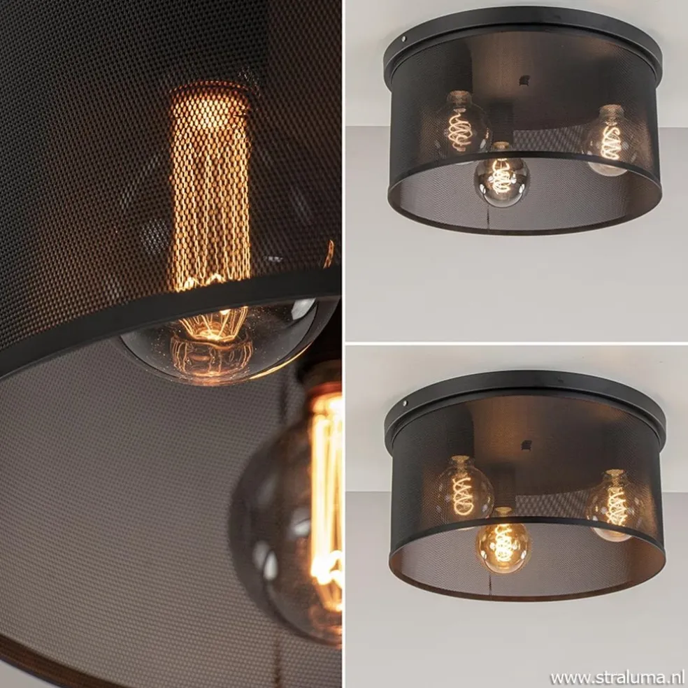 Plafondlamp 3L cilinder gaas zwart 44cm