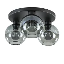 Plafondlamp 3L zwart bolglas smoke