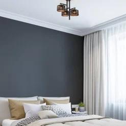 Plafondlamp 3L zwart/goud cilinder geperforeerd