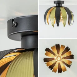 Plafondlamp leaves zwart/goud