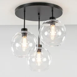 Plafondlamp 3-lichts zwart + helder glas 25cm