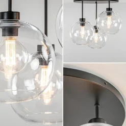Plafondlamp 3-lichts zwart + helder glas 25cm