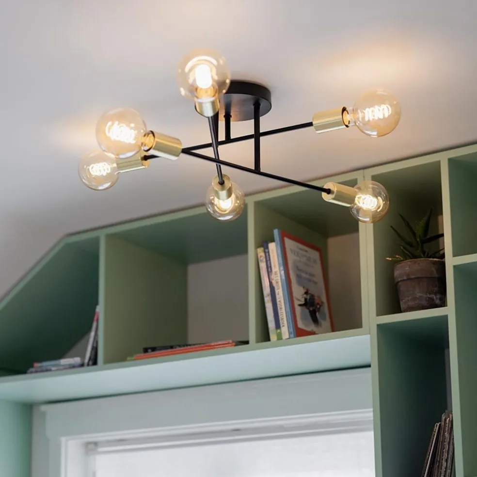 Plafondlamp Sticks 6L zwart/goud