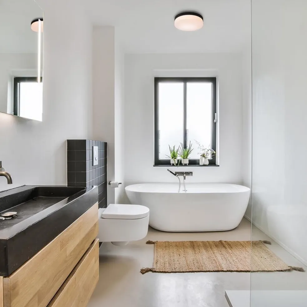 Plafondlamp zwart IP44 + bewegingssensor