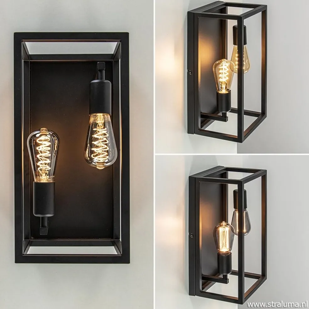 Plafondlamp/wandlamp zwart open frame
