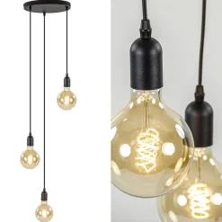 Plafondplaat rond zwart 3-lichts pendel ex.lb