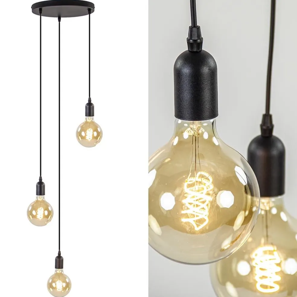 Plafondplaat rond zwart 3-lichts pendel ex.lb