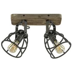 Plafondspot 2-L korf zwart/hout industr.